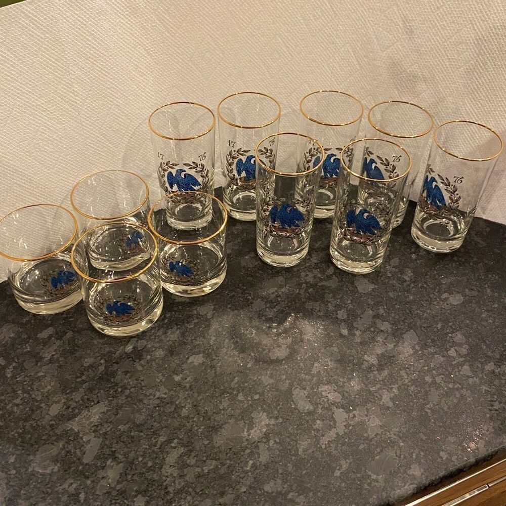 Set Vintage Bicentennial Drinking Glasses Patriotic Eagle Americana Flag